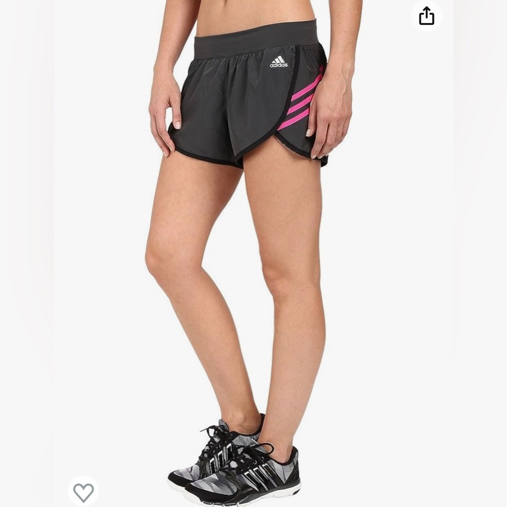 Adidas Women Gym Shorts 3 Stripe Dark Grey Pink XS